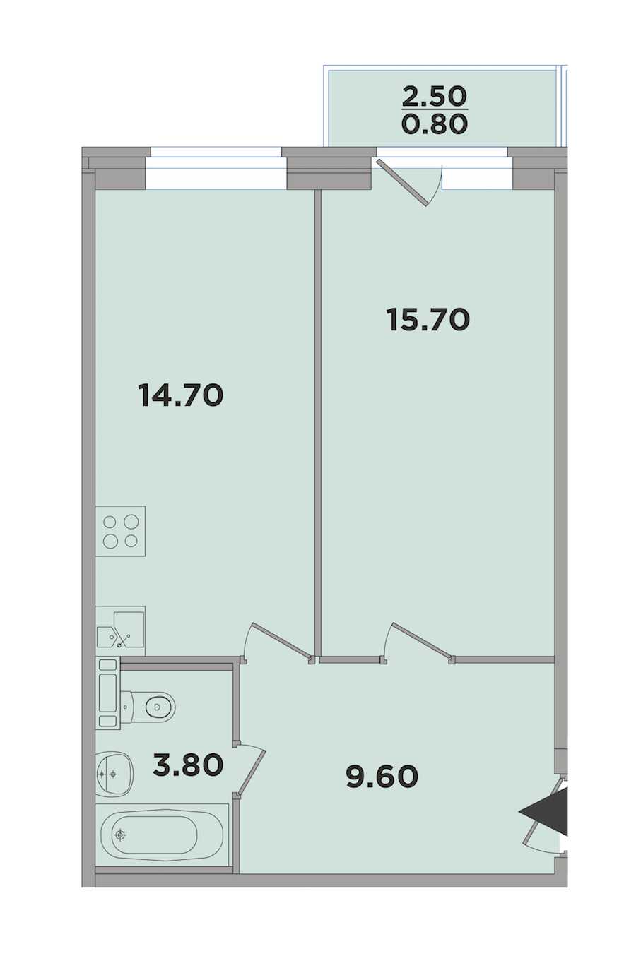 Однокомнатная квартира в : площадь 43.8 м2 , этаж: 3 - 4 – купить в Санкт-Петербурге